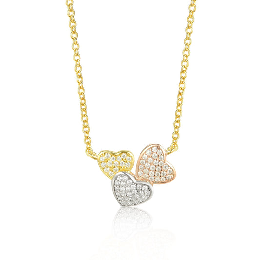 Sterling Silver Tricolor CZ Heart Necklace