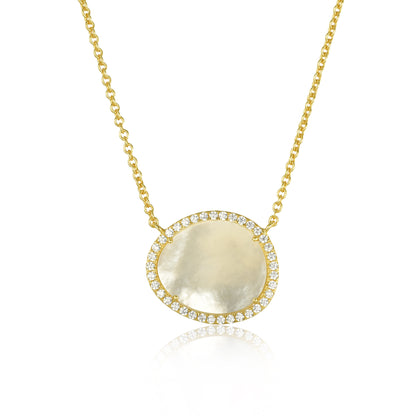 Gold Plated Sterling Silver CZ Border With Mother of Pearl Natural Shape Necklace