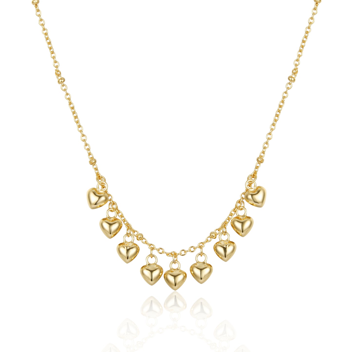 Sterling Silver Gold Plated Dangling Hearts Necklace