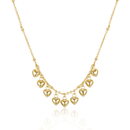 Sterling Silver Gold Plated Dangling Hearts Necklace