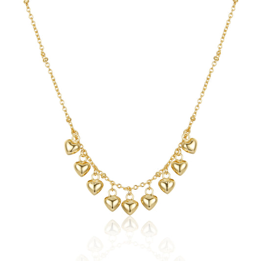 Sterling Silver Gold Plated Dangling Hearts Necklace