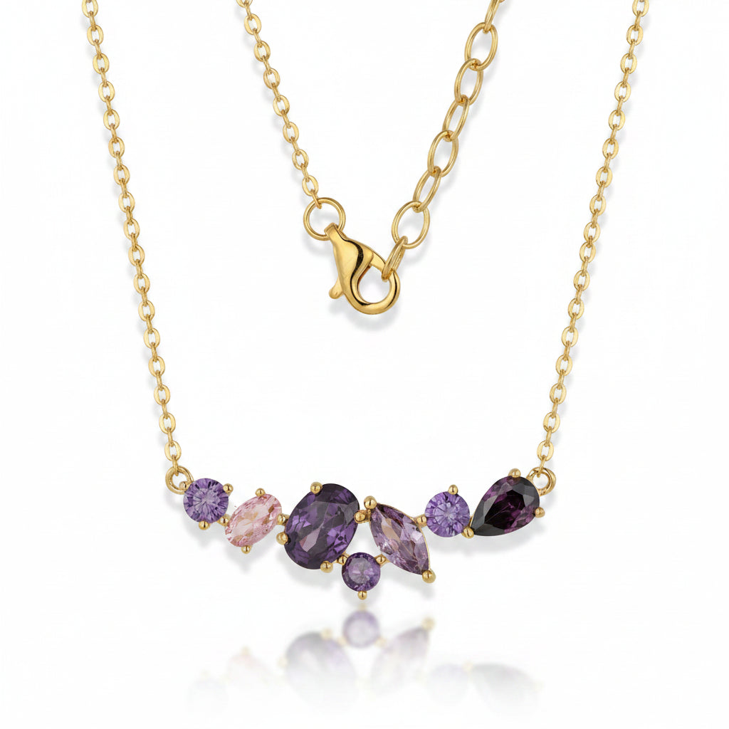 Multi-Stone CZ Cluster Bar Necklace