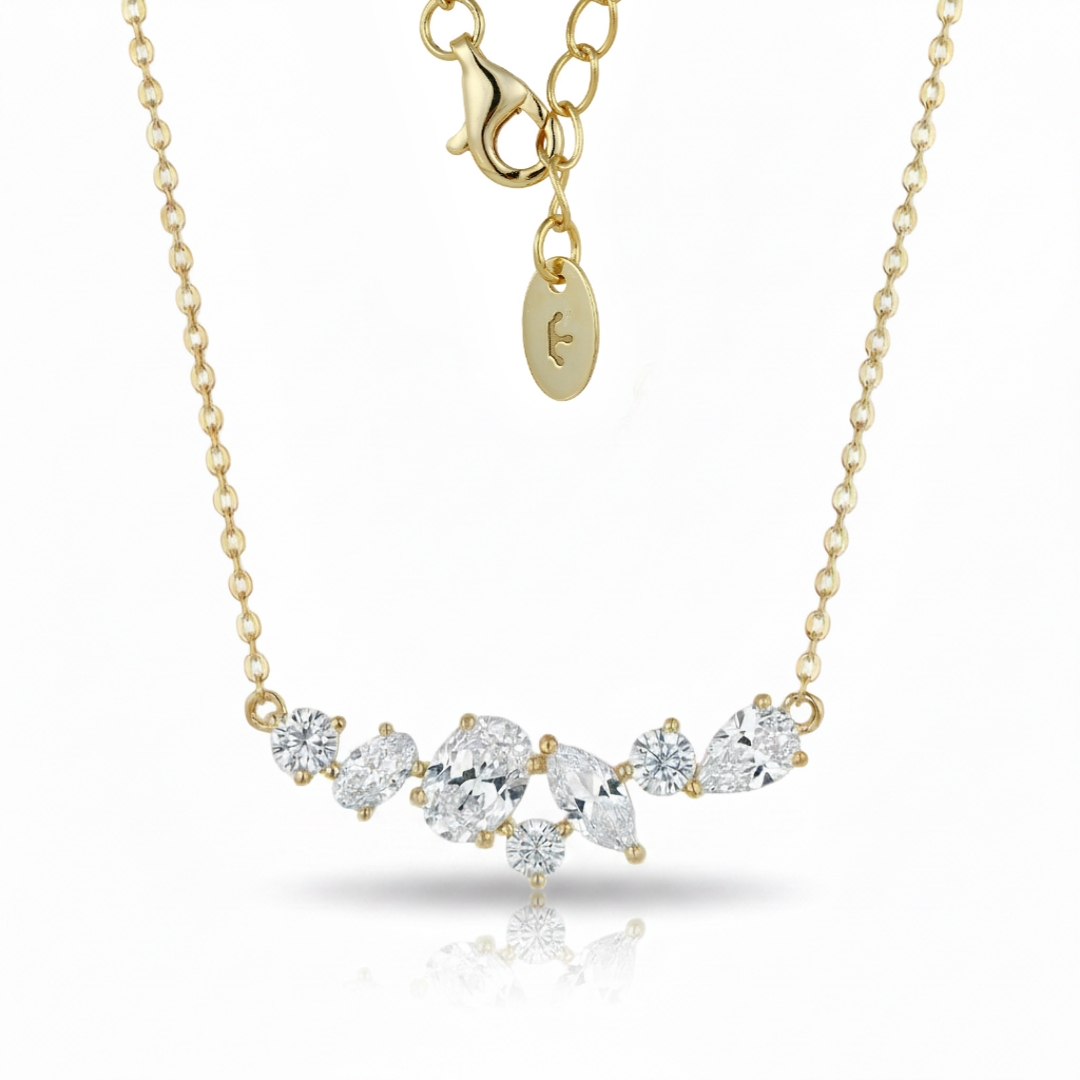 Multi-Stone CZ Cluster Bar Necklace