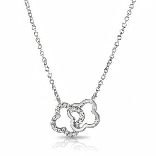 Sterling silver interlocking clover pendant necklace with pavé CZ, cable chain