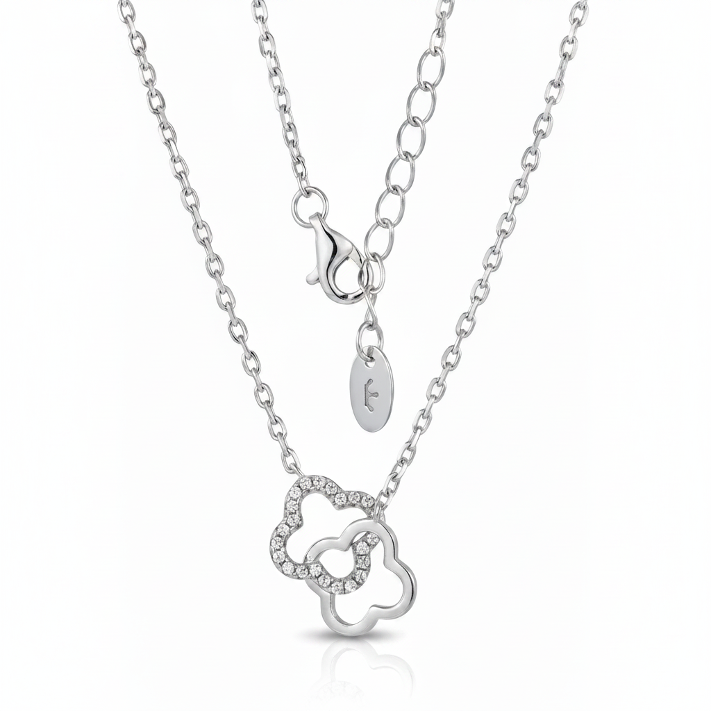 Pavé CZ Interlocking Clover Pendant Necklace