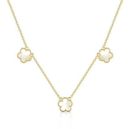 Gold Plated Sterling Silver Mother of Pearl Three Flower Necklace