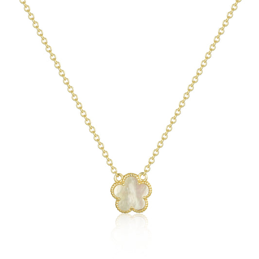 Gold Plated Sterling Silver Mother of Pearl Flower Necklace