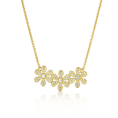 Sterling Silver Micropave CZ Triple Flower Necklace