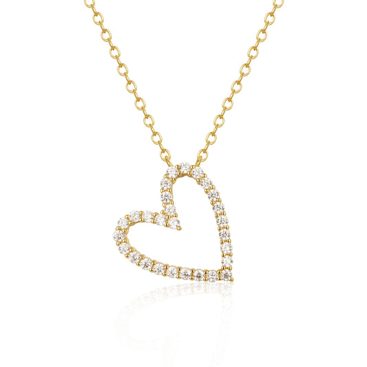 Sterling Silver 16mm Angled Heart On Adjustable Chain Necklace