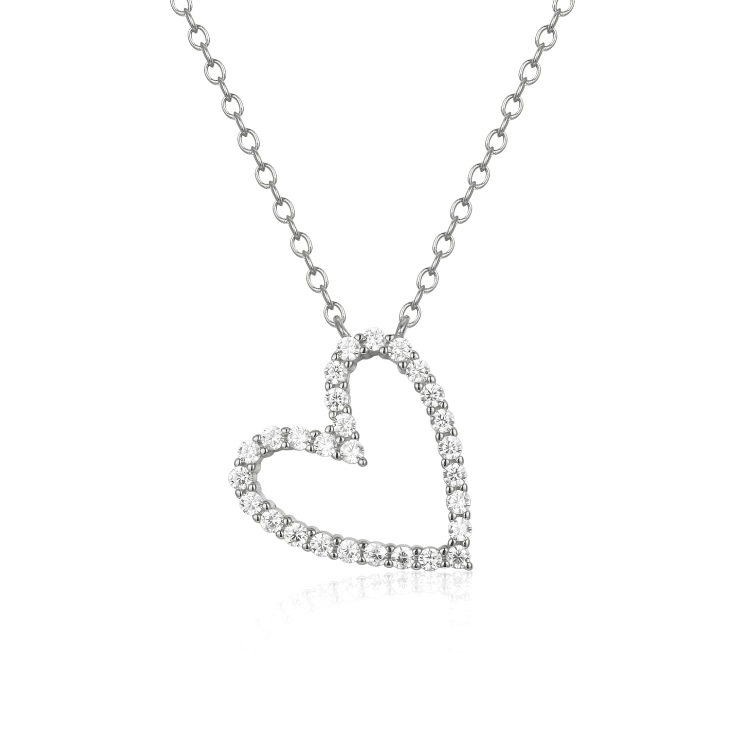 Sterling Silver 16mm Angled Heart On Adjustable Chain Necklace