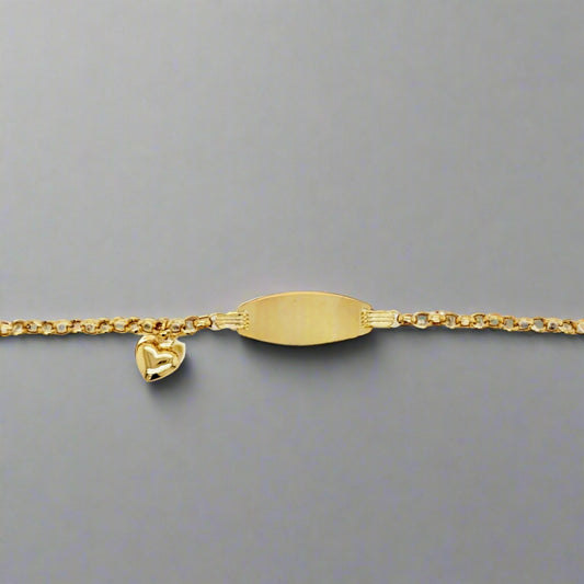 14k Gold Name Plate With Heart Children's Bracelet