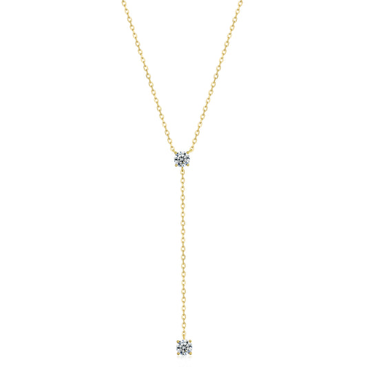 Sterling Silver Gold Plated CZ Double Solitaire Lariat Necklace