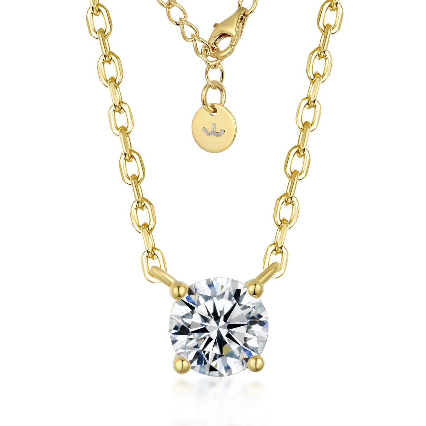 Sterling Silver Gold Plated CZ Solitaire Necklace