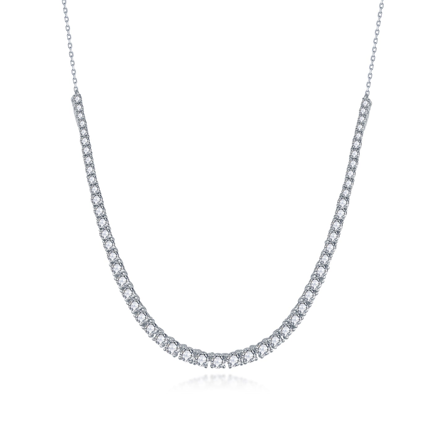 Rhodium Plated Sterling Silver Graduated CZ Half Tennis Necklace