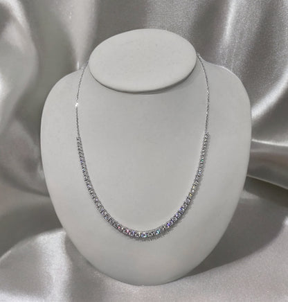 Rhodium Plated Sterling Silver Graduated CZ Half Tennis Necklace