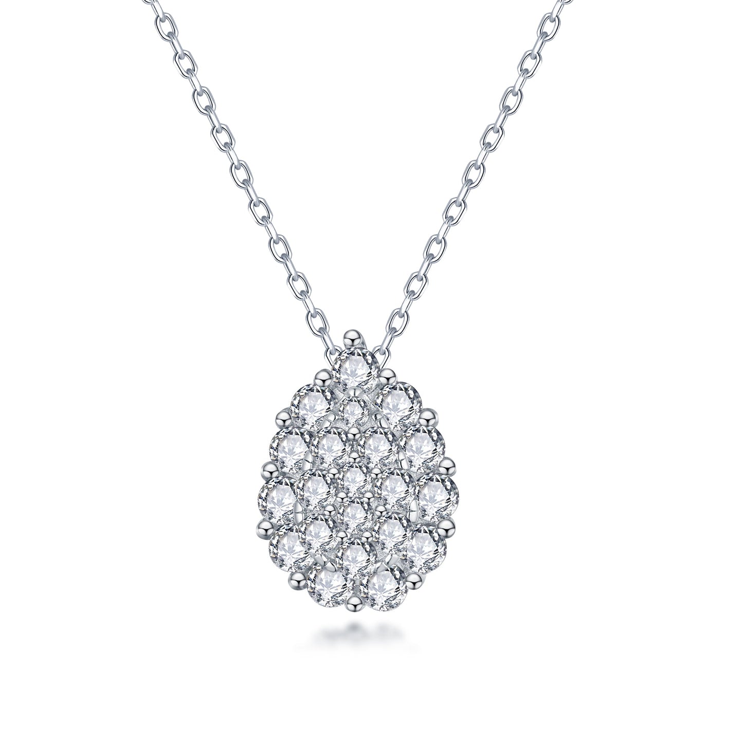 Sterling Silver Pear Shaped Micropave Solitaire Necklace