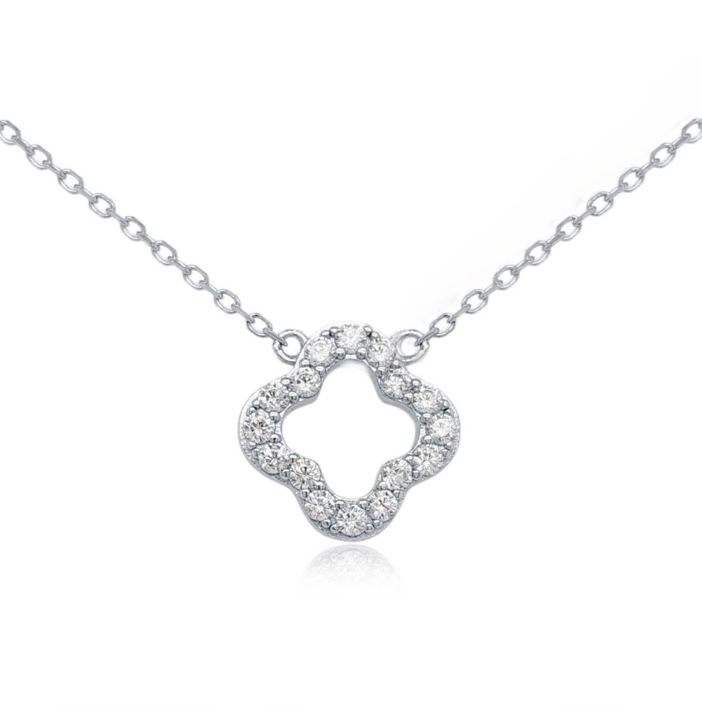 Sterling Silver CZ Outline Clover Necklace