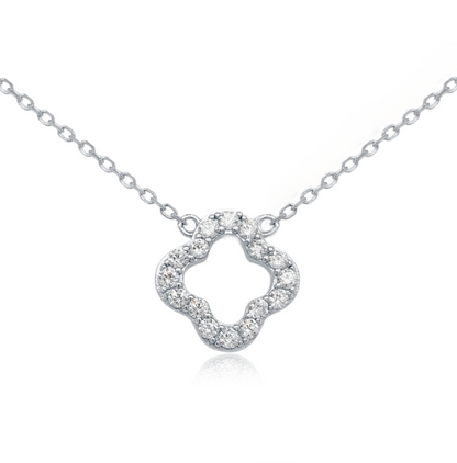 Sterling Silver CZ Outline Clover Necklace