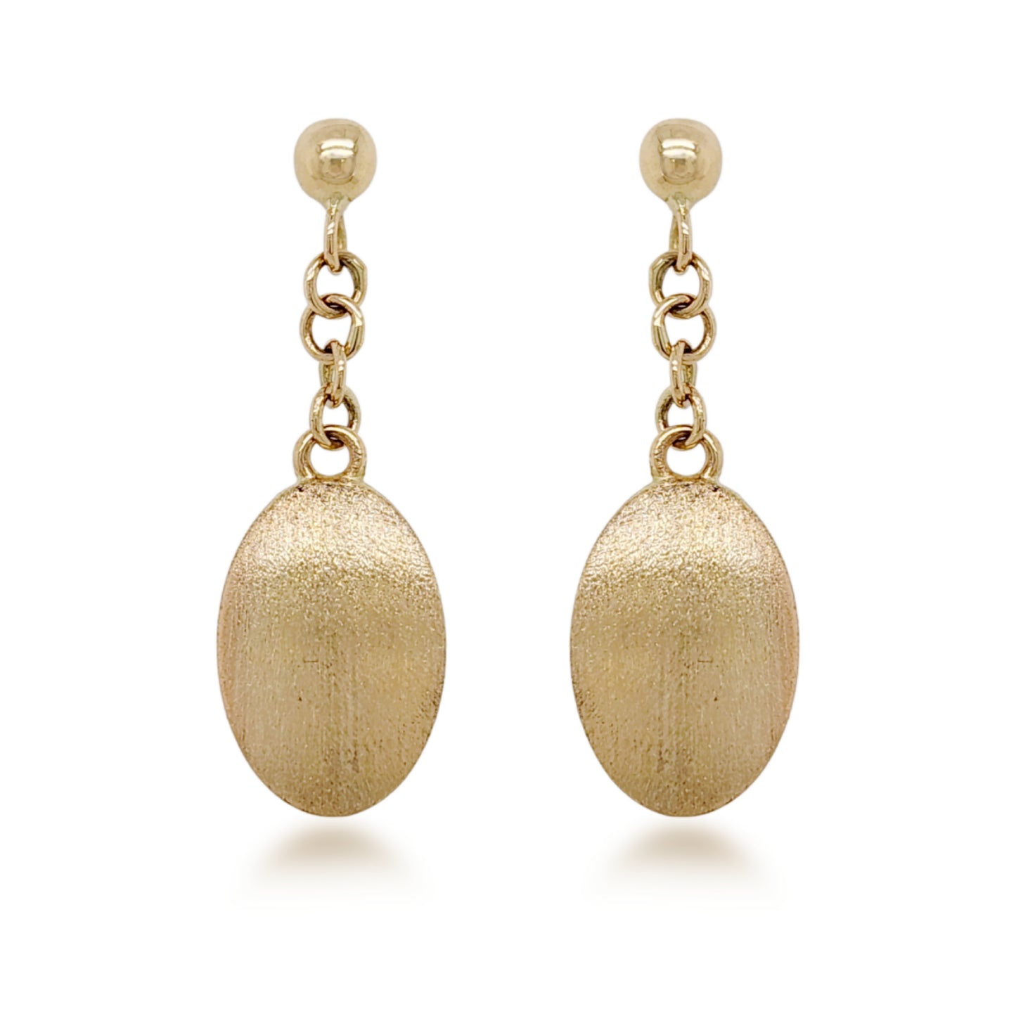 14K Brushed Gold Hanging Oval Earrings