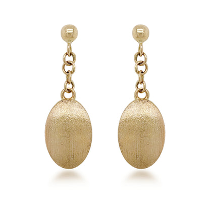 14K Brushed Gold Hanging Oval Earrings