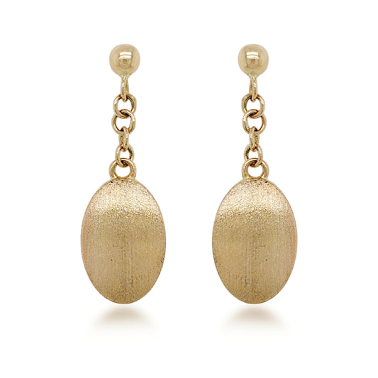 14K Brushed Gold Hanging Oval Earrings