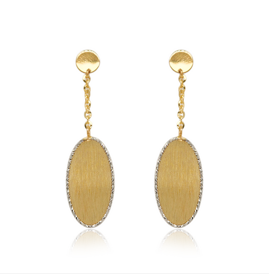 14K Gold Dangling Oval Diamond Cut Earrings