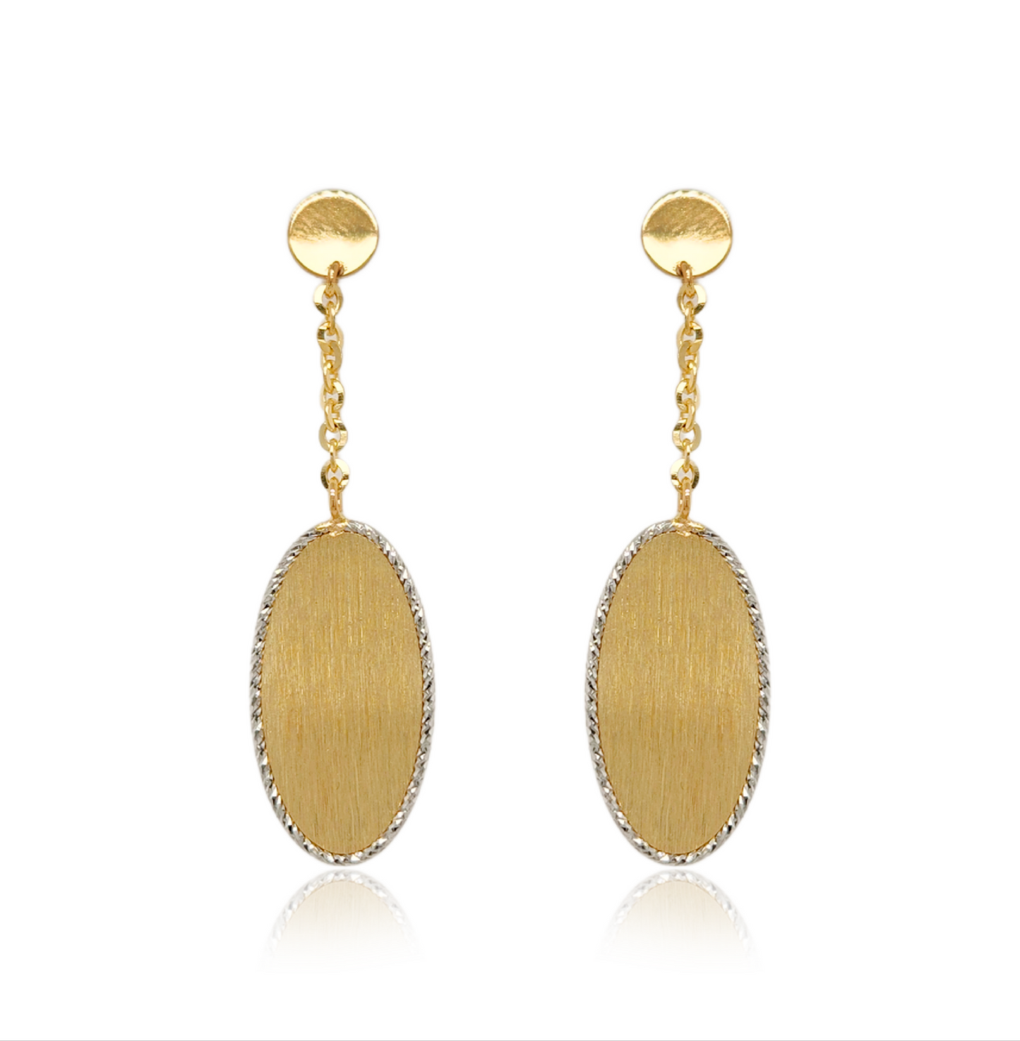 14K Gold Dangling Oval Diamond Cut Earrings