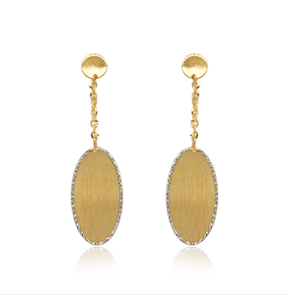 14K Gold Dangling Oval Diamond Cut Earrings