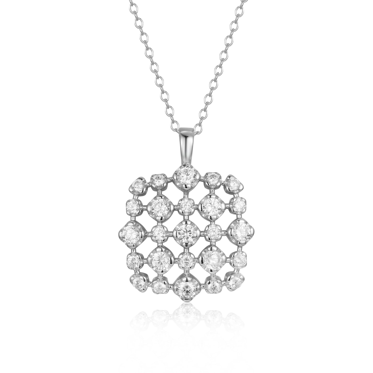 Sterling Silver Square Shaped with CZ Necklace