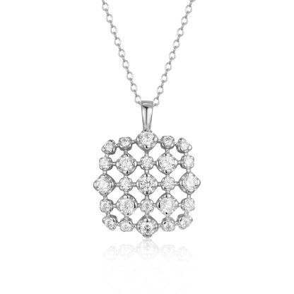 Sterling Silver Square Shaped with CZ Necklace