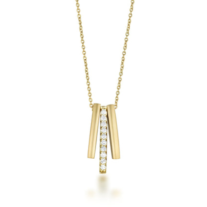 Sterling Silver Gold Plated Three Vertical Bar With CZ Necklace