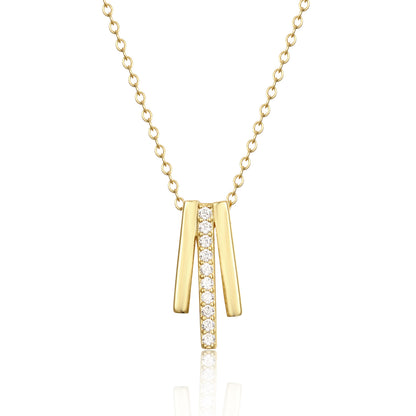 Sterling Silver Gold Plated Three Vertical Bar With CZ Necklace