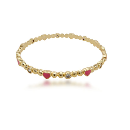 Gold Plated Enamel Balls and Hearts Children's Bangle