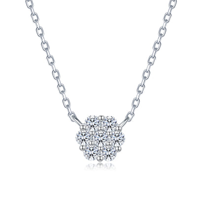 Sterling Silver Seven Stone Cluster CZ Necklace