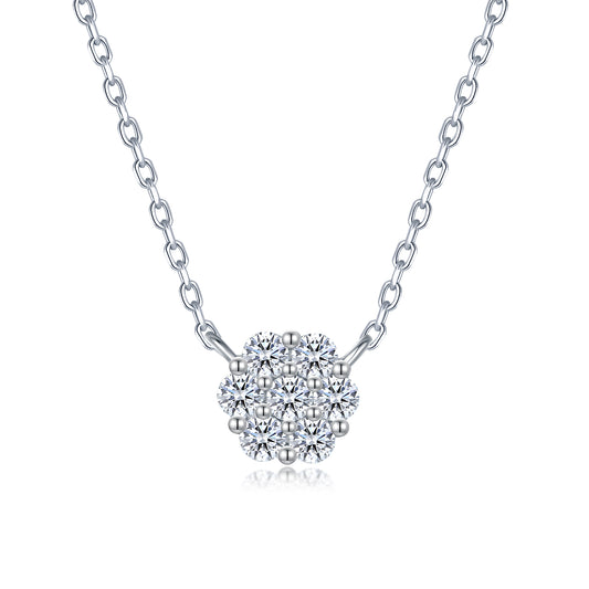 Sterling Silver Seven Stone Cluster CZ Necklace