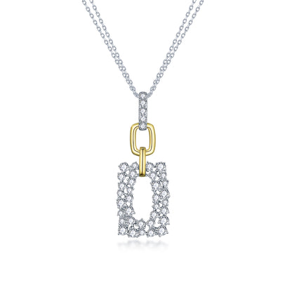 Sterling Silver Rectangular Shaped CZ Two Tone Necklace