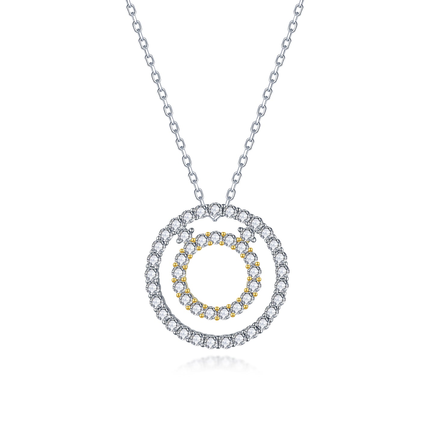 Sterling Silver Two Tone Circle Pendant On Diamond Cut Chain