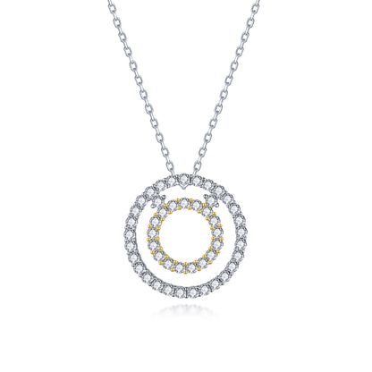 Sterling Silver Two Tone Circle Pendant Necklace on Diamond Cut Chain