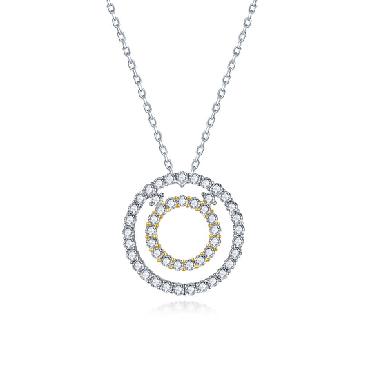 Sterling Silver Two Tone Circle Pendant On Diamond Cut Chain