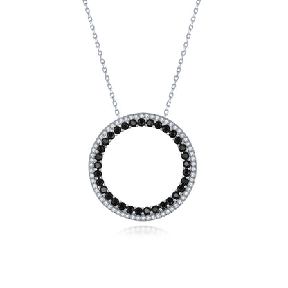 Sterling Silver Two Tone Pendant With Clear and Colored Stone On Diamond Cut Chain