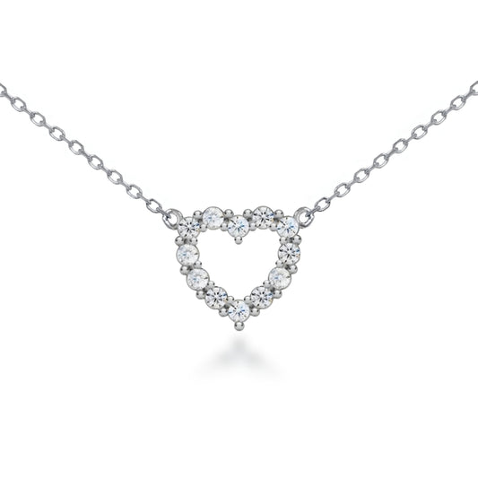 Sterling Silver CZ Outline Heart Necklace