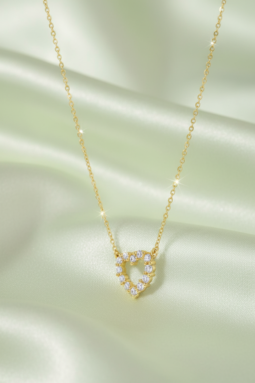 Sterling Silver CZ Outline Heart Necklace