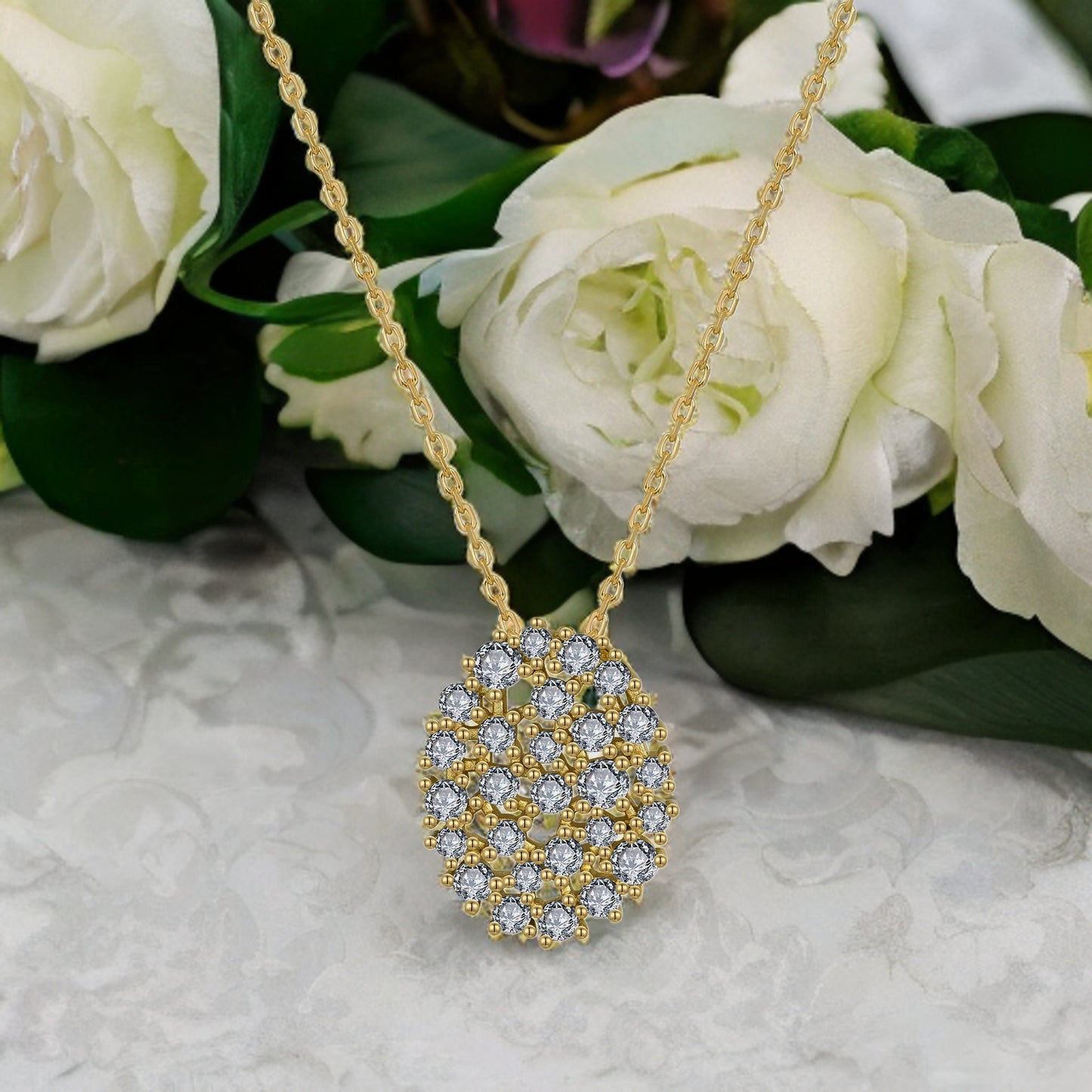 Sterling Silver Oval Sprinkled CZ Necklace