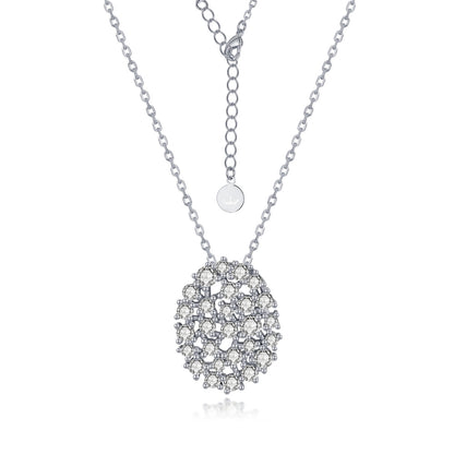 Sterling Silver Oval Sprinkled CZ Necklace