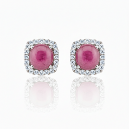 10K Gold And Diamond Framed Ruby Stud Earring