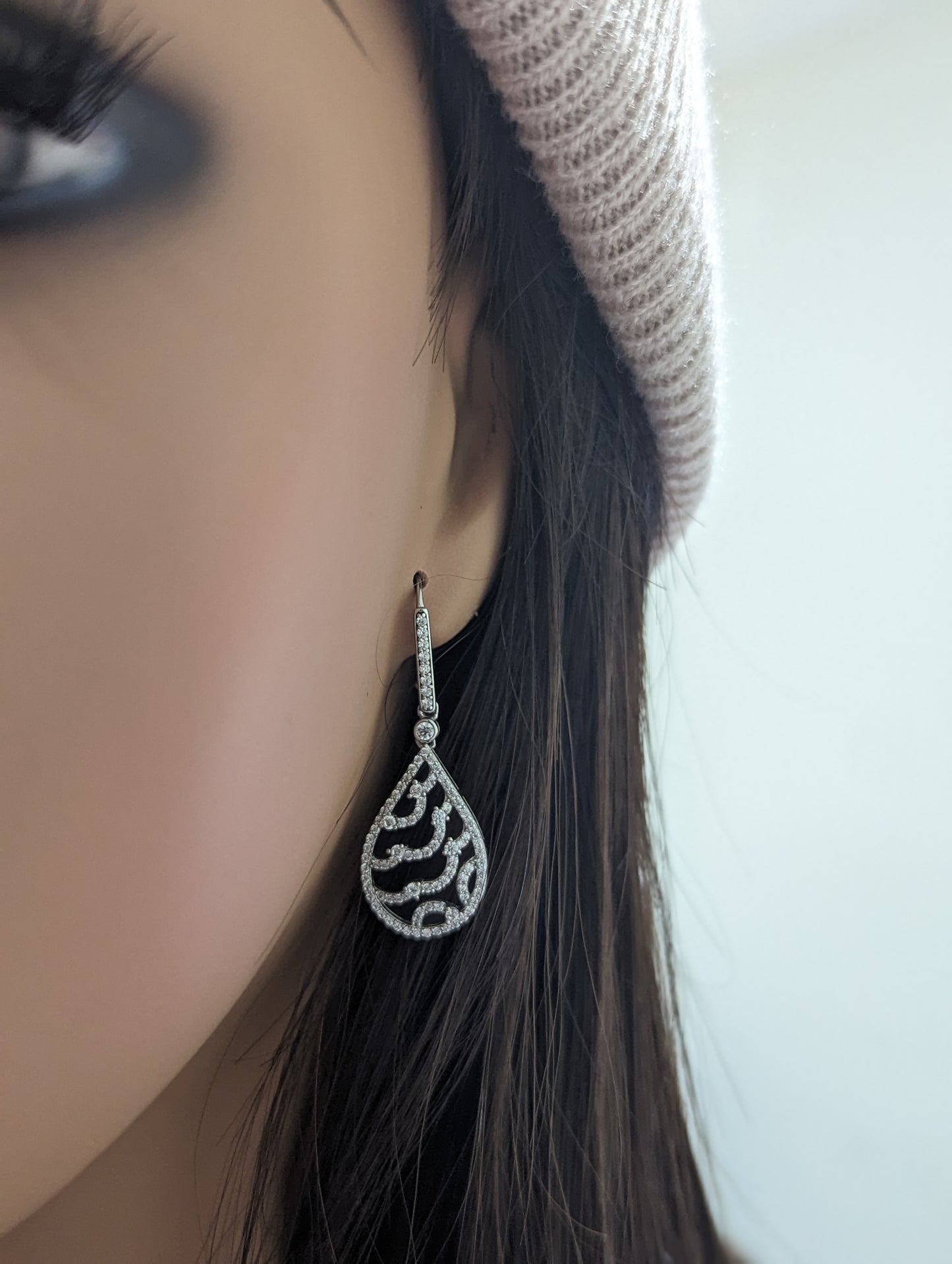 Sterling Silver Wavy Micropave CZ Teardrop Earring