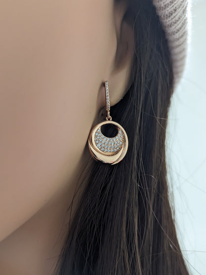 Rose Gold Plated Sterling Silver Circle With CZ Earring