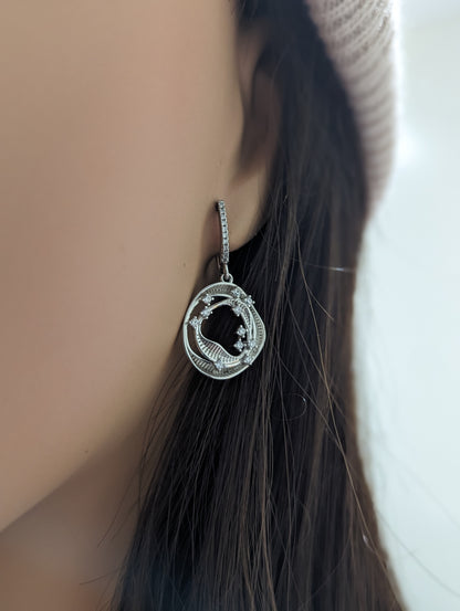 Sterling Silver Round With Sprinkled CZ's Earring