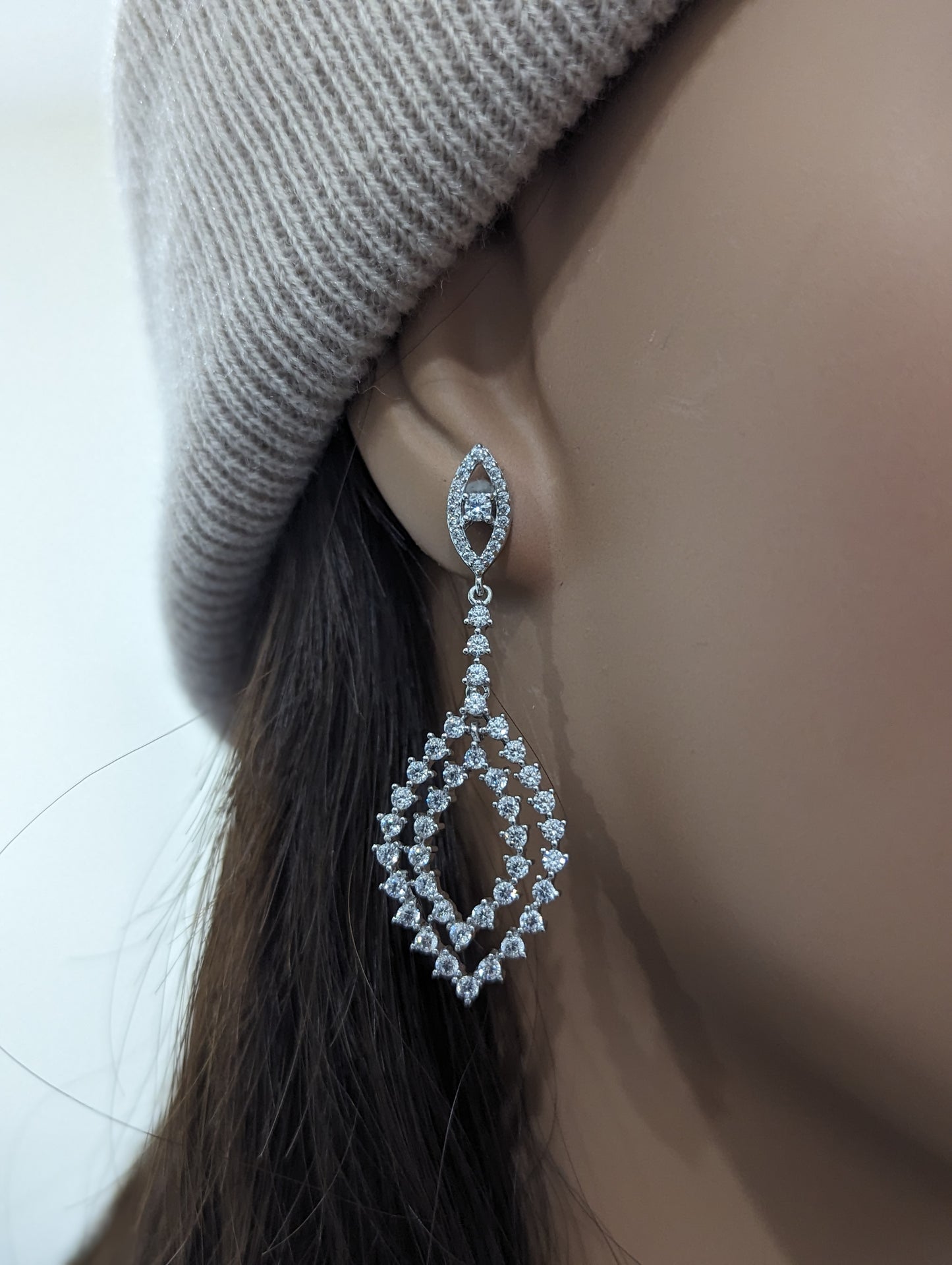 Sterling Silver Hanging Double Diamond Shaped Earring