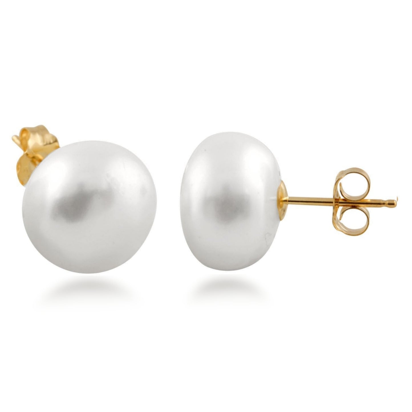 Freshwater Button Pearl Studs With 14k Gold Earring Backs